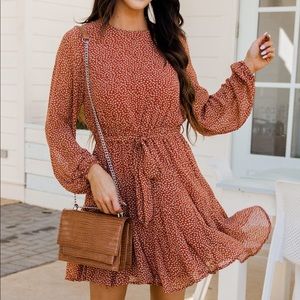 Rust Orange Leaf Printed Dress